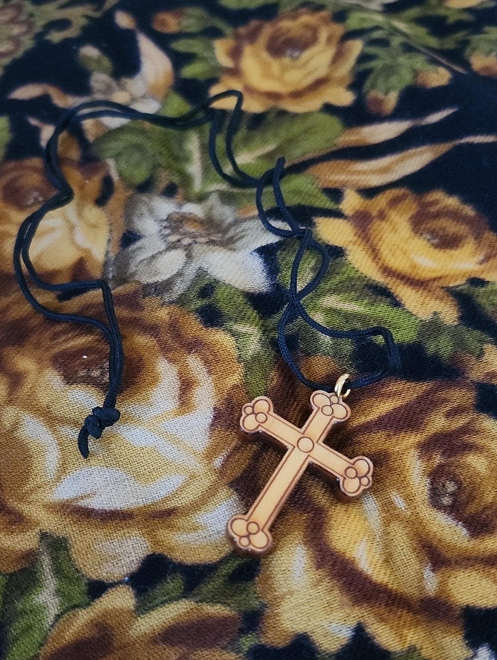 Wooden hand Crafted Cross Pendant Necklace - Adjustable Black Cord